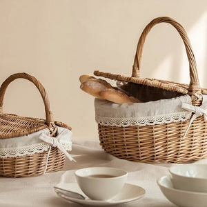 Panier de pique-nique en osier, rotin et bambou, tressé, pour le transport de légumes et fruits, idéal pour les festivals, le rangement et la conservation du pain lors des pique-niques - Product Image 4