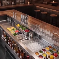 Comptoir de bar multifonctionnel en acier inoxydable sur mesure avec portes coulissantes, dégivrage automatique, plage de température de -5°C à 5°C, Belson 220V