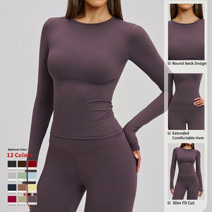 Custom Logo Ribbed Long Sleeve Workout Set <strong>Women</strong> OEM Brushed Yoga Outfit Quick Dry Activewear Manufacturer CCX8519 - Product Image 2