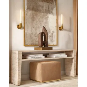Popular design light beige travertine rectangle stone classic living room handmade dressing table fancy console table