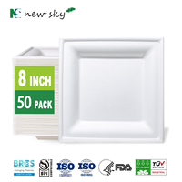 Assiette carrée blanche biodégradable et réutilisable en bagasse de canne à sucre pour aliments chauds, fêtes et mariages (vente en gros)