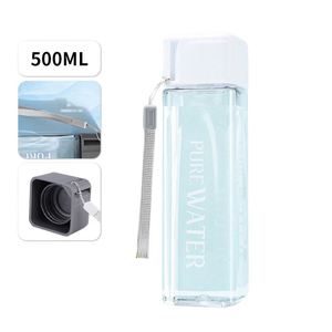 Bouteille d'eau carrée en gros, personnalisable, en plastique transparent, 500 ml, pour le sport, facile à nettoyer, pour enfants - Product Image 1