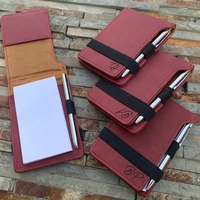 Carnet de notes Portable mince pour le bureau et les affaires, Mini carnet de poche en cuir PU gravé au Laser, bloc-notes personnalisé rechargeable avec porte-stylo