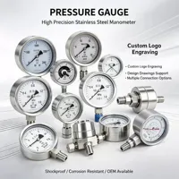 Valve Fitting SUS316L Stainless Steel Diaphragm Pressure Gauge Customize Pressure Range 1/4"NPT Thread Oil-Free Dry