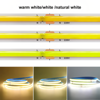 220v Cob sans conducteur Led Strip Light 110v Driverless Ce Rohs Warm White Flexibles Tape Luz De Tira Led Cob