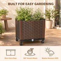 Bac à plantes surélevé en rotin tressé profond et mobile 40x40x43cm, en PP épais avec roues, respirant pour la maison