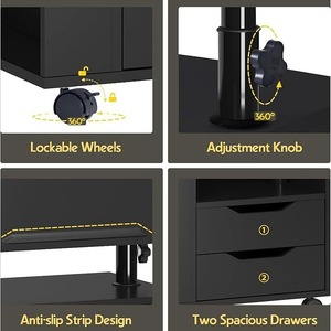 Bedroom bedside <b>table</b> with height <b>adjustment</b> and 360 rotation, including drawer storage, LED lights, and power outlet. - Product Image 5