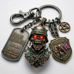 Portachiavi in Metallo <span class=keywords><strong>Iron</strong></span> Maiden <span class=keywords><strong>The</strong></span> Trooper 1983-2026 con Pendente Teschio e Bandiera Union Jack - Product Image 4