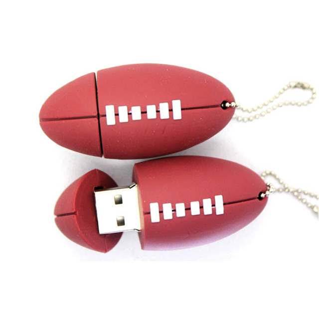 Wholesale Eco-friendly Ball-Shaped PVC Simulation USB 2.0 Flash Drive Silk Screen Printed Soft Rubber Rugby Promotional