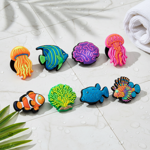 Breloques de luxe néon pour <span class=keywords><strong>chaussures</strong></span>, thème océan, poissons tropicaux colorés, méduses, coraux, décorations durables pour sabots, couleur et taille personnalisables - Product Image 5