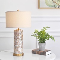 HJ HOME Lampe de bureau américaine Chambre à coucher Lampe de chevet chaude et romantique Lampe de lecture Shell Metal Remote Dimming Light Lampe de table de luxe