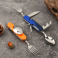 Ensemble de camping multifonctionnel 6 en 1, fourchette, couteau, cuillère, vaisselle pliante à double couche, gadget de camping portable et polyvalent