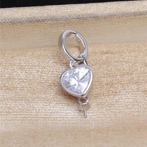 Boucle de carte d'amour en argent S925 avec perle, accessoires de boucle universels, 5488, porte-pendentif en forme de cœur de pêche, boucles d'oreilles en cristal argenté - Product Image 4