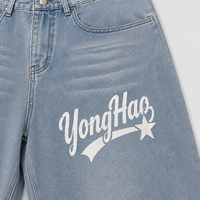 Fabricant de vêtements personnalisés OEM ODM : Jeans baggy en denim pour hommes, délavage clair, rayures latérales, imprimé graphique, coupe large, style streetwear