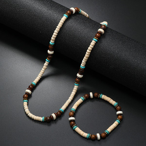 2024 été à la mode <span class=keywords><strong>surfeurs</strong></span> à la main en bois Turquoise perlé collier Bracelets Boho noix de coco coquille tour de cou pour hommes - Product Image 6