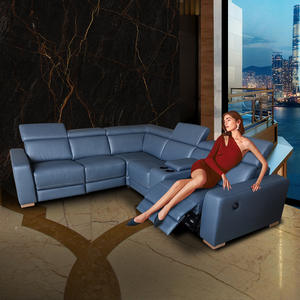 Sofa Recliner Bentuk L Ruang Tamu Elektronik Bersekat Kulit Mewah Modern - Product Image 3