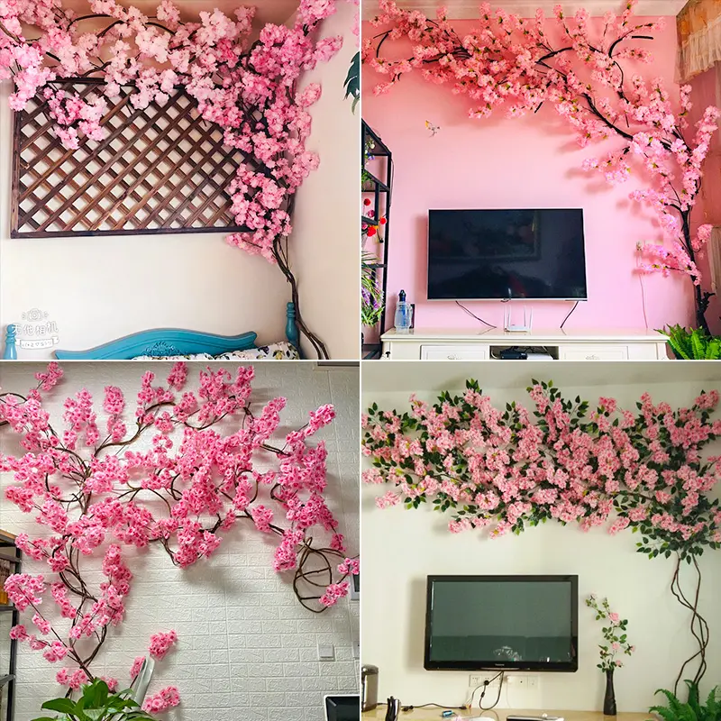 Cherry Tree background wall wedding Internet-famous decoration indoor living room ceiling pipe vine plastic fake flower