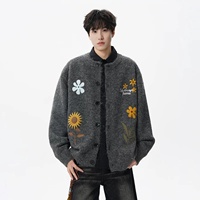 Frühlings- und Herbst-Strickjacke für Herren mit Blumenstickerei, Atmungsaktiv, Modisch, Vielseitig Kombinierbar, Einreihig