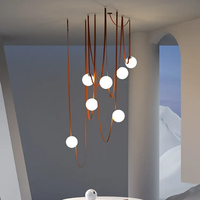 Lustre suspendu décoratif en cuir moderne nordique personnalisé pour salle à manger, salon, chambre à coucher, escalier, verre, LED