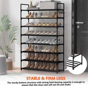 Tuyau de fer pliable en métal à 8 couches haute capacité avec crochets Porte-<span class=keywords><strong>chaussures</strong></span> Aucune installation requise Vitrine de bottes hautes - Product Image 2