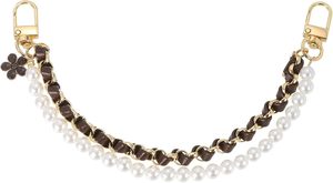 Uxcell Pearl <b>Purse</b> Double Chain Metal <b>Purse</b> Extender Chain PU Leather Handle Replace Chain <b>Purse</b> Handles Chain Wrist For Handbag - Product Image 1