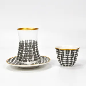 도매 아랍 스타일 80CC 세라믹 인스턴트 커피 컵 접시 세트 CAWA 컵 세트