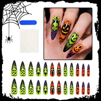 Faux ongles longs en forme de cercueil pour Halloween, motif fantôme d'horreur, vente en gros, directement de l'usine, sans intermédiaire