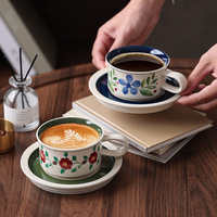 Ensemble tasse à thé et soucoupe en porcelaine florale classique avec cuillère tasse à café en céramique écologique de 350ml pour cadeaux