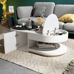 Hot Sale Modern Functional Induction Heating Plate <strong>Storage</strong> <strong>Tables</strong> <strong>Oval</strong> White <strong>Coffee</strong> <strong>Table</strong> <strong>with</strong> Chairs - Product Image 2