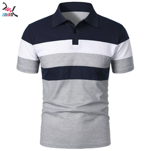 Chemise à manches courtes pour homme, trois bandes sur la poitrine, style color-block, col à revers, manches courtes transfrontalières - Product Image 5