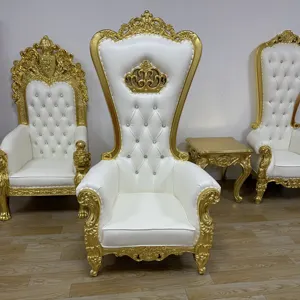 Silla King Throne con respaldo alto, silla de lujo real plateada para novio y novia, muebles de Hotel de alta calidad