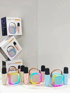 Loa karaoke mini di động K12 cho trẻ em, đèn RGB, hai micro không dây, âm thanh BT, pin 10W, dùng cho rạp hát gia đình và hát ngoài trời - Product Image 2