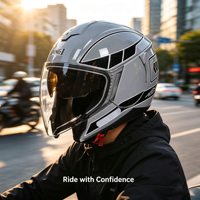 Nouveau casque de moto 3/4 ouvert XL en ABS avec protection de joue étendue, motif vague, double visière, fermeture rapide, toutes saisons