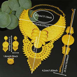 24K <span class=keywords><strong>Gold</strong></span> Schmuck Afrikanisches Braut-Schmuckset <span class=keywords><strong>Saudi</strong></span>-Arabische Damen-Halsketten-Ohrring-<span class=keywords><strong>Set</strong></span> - Product Image 1