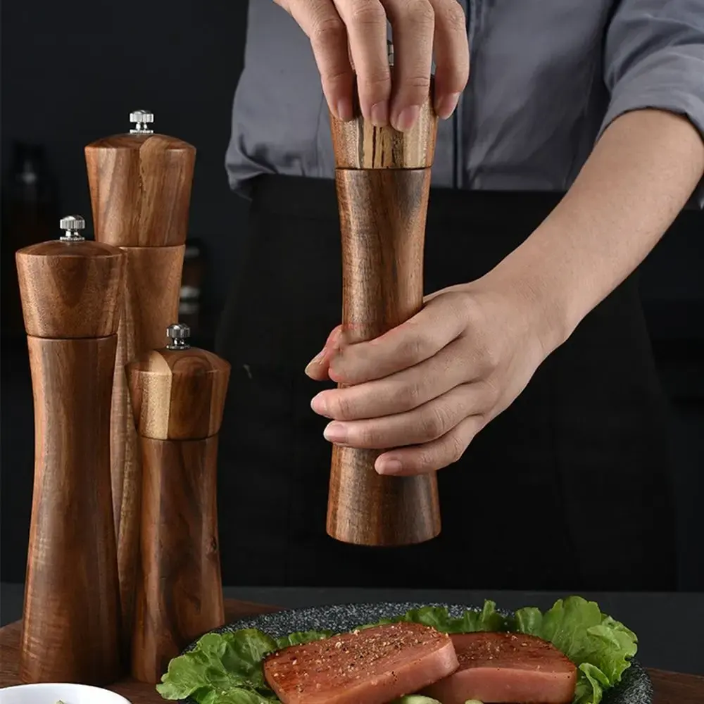 6/8/10 Inch Salt and Pepper Mills Solid Wood Spice Grain Grinder with Adjustable Ceramic Grinding Core Kitchen Tools Mills