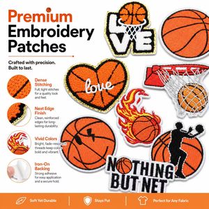 Patch brodé thermocollant ou à coudre en chenille, motif ballon de basketball, flamme, cercle, cœur, amour, pour cadeau enfant, vente en gros - Product Image 4
