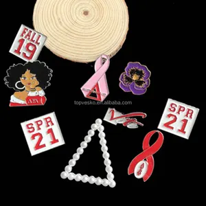 VOTE Greek Letter DST Multiple Styles Red White Violet Enamel Triangle Pearl Brooch Women Sorority Ribbon Lady Girl Jewelry Pin