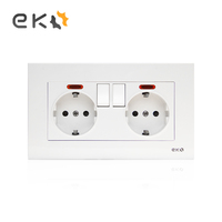 Soket Jerman Ganda 146Mm Ekstensi Outlet Elektrik Kembar Saklar Dinding dan Soket 2Gang Standar Jerman 2USB
