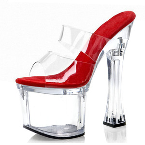 Sandales pour femmes sexy à plateforme épaisse, talon épais de 18 cm, semelle transparente en cristal, cuir, antidérapant, PVC, club - Product Image 2