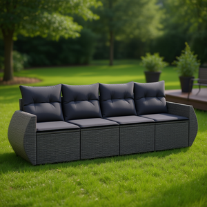 Conjunto de Sofá de Jardín de Ratán Gris Oscuro, 4 Plazas, Muebles de Exterior, Diseño Contemporáneo - Product Image 2