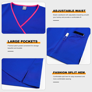 Women V-Neck Scrub Set Moisture Wicking Solid Color Hospital Uniforms Split Set Woven Fabric Comfortable Nurse Wear - Product Image 3