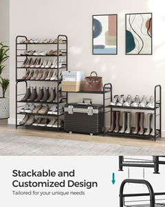 Étagère à chaussures en métal robuste à 4 niveaux, organisateur de chaussures pour entrée, étagère à chaussures en fer noir, support de rangement pour chaussures d'entrée - Product Image 3