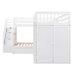 Conjuntos de <span class=keywords><strong>Muebles</strong></span> de Dormitorio Infantil al por Mayor de <span class=keywords><strong>Fábrica</strong></span> Litera en Forma de L Doble sobre Matrimonial con 3 Cajones, Escritorio Portátil y Armario - Product Image 4