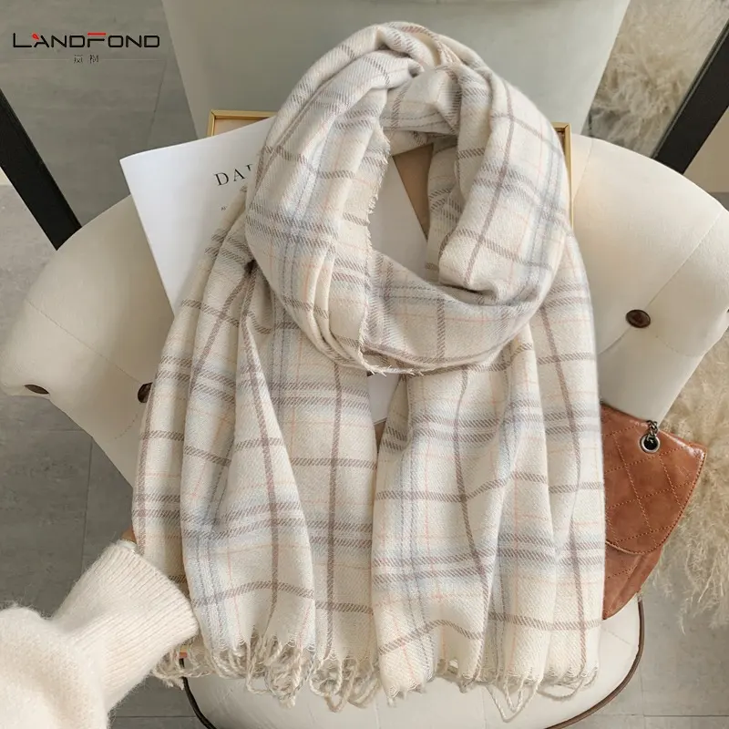 Landfond accessorio inverno/autunno cashmere feel check jacquard tessuto sciarpa calda nappa sciarpa