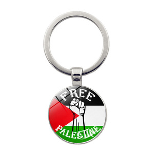 Manufacturer Palestine Flag Design Keychain Crystal Glass Dome Cabochon Pendant I Heart Love Peace Palestine Design Key Chain