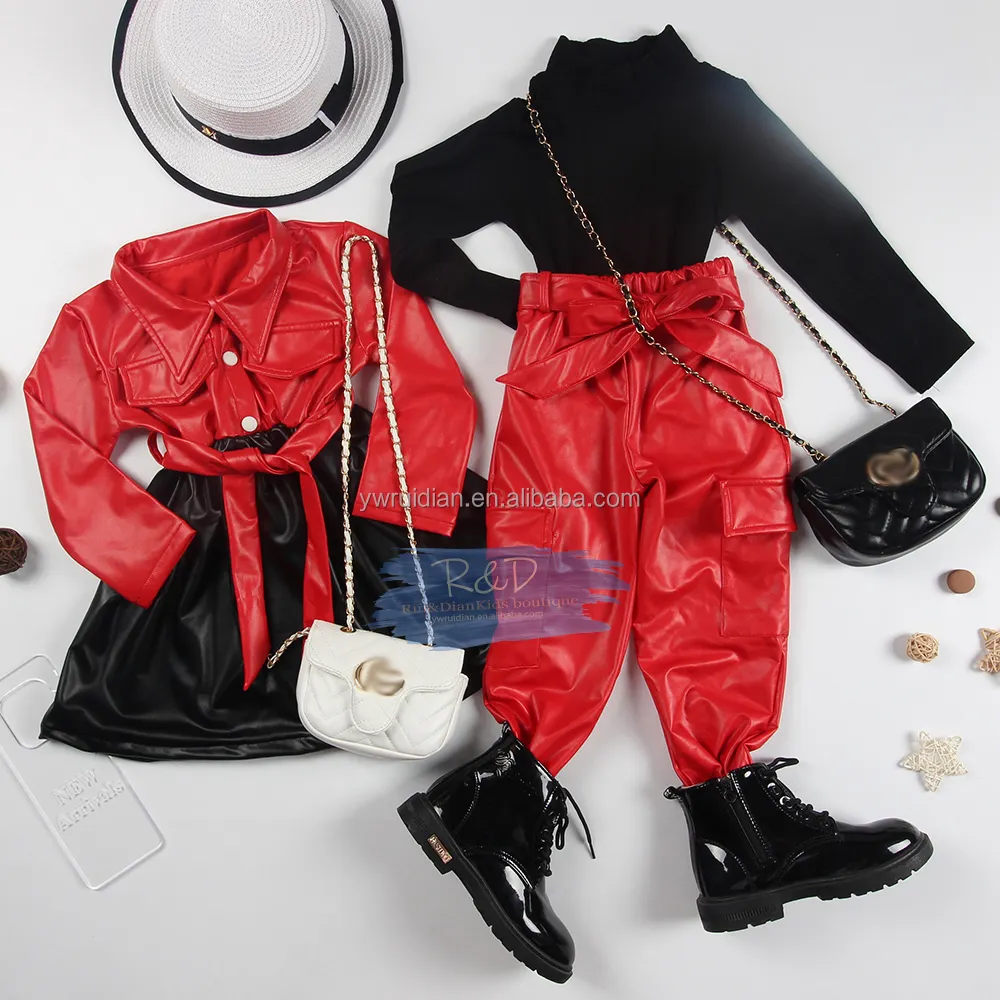 Oem Fashion Baby Girls Leather Dress Kid Baby Girl Valentine Clothes Two Pieces Christmas Children Girls Valentine Outfit