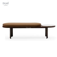 Banc en bois moderne de luxe avec marbre et cuir, banc d'entrée, tabouret de bout de lit Zen, banc d'intérieur, chaise de salle à manger