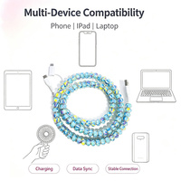 Câble de données USB 3-en-1 exquis à motif floral marbré et perles, idéal comme cadeau décoratif, accessoire de charge multi-embouts pour téléphone portable