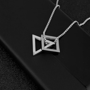 New Retro Simple <b>Titanium</b> Steel Geometric Shaped Pendant Necklace Silver Plated Unisex's Necklaces Fashion Jewelry Wholesale - Product Image 2