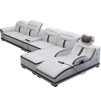Ensemble de canapés en cuir intelligent multifonctionnel modulaire d'angle avec chaise longue, massage, éponge, grande taille, moderne, minimaliste RUYI A0096 en acier inoxydable